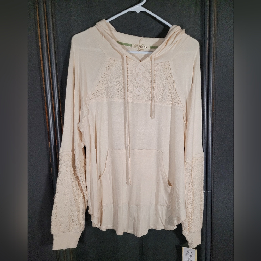 Rewind Cream Lace Accent Hoodie